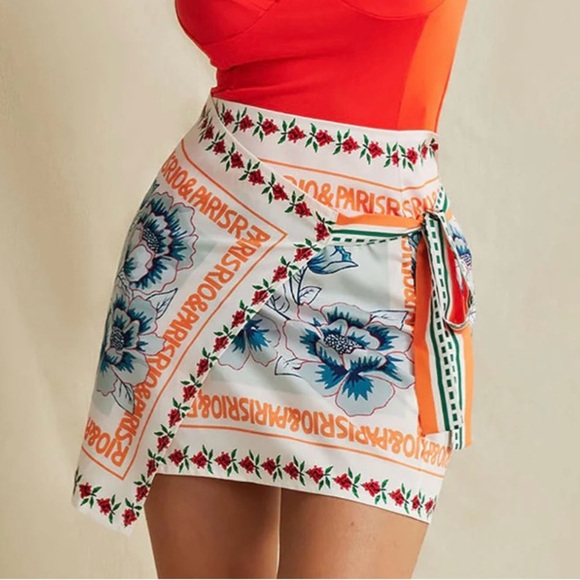 MICAS Floral Print Wrap Mini Skirt Multi print Women’s XS NEW Vacation Resort - Picture 3 of 10